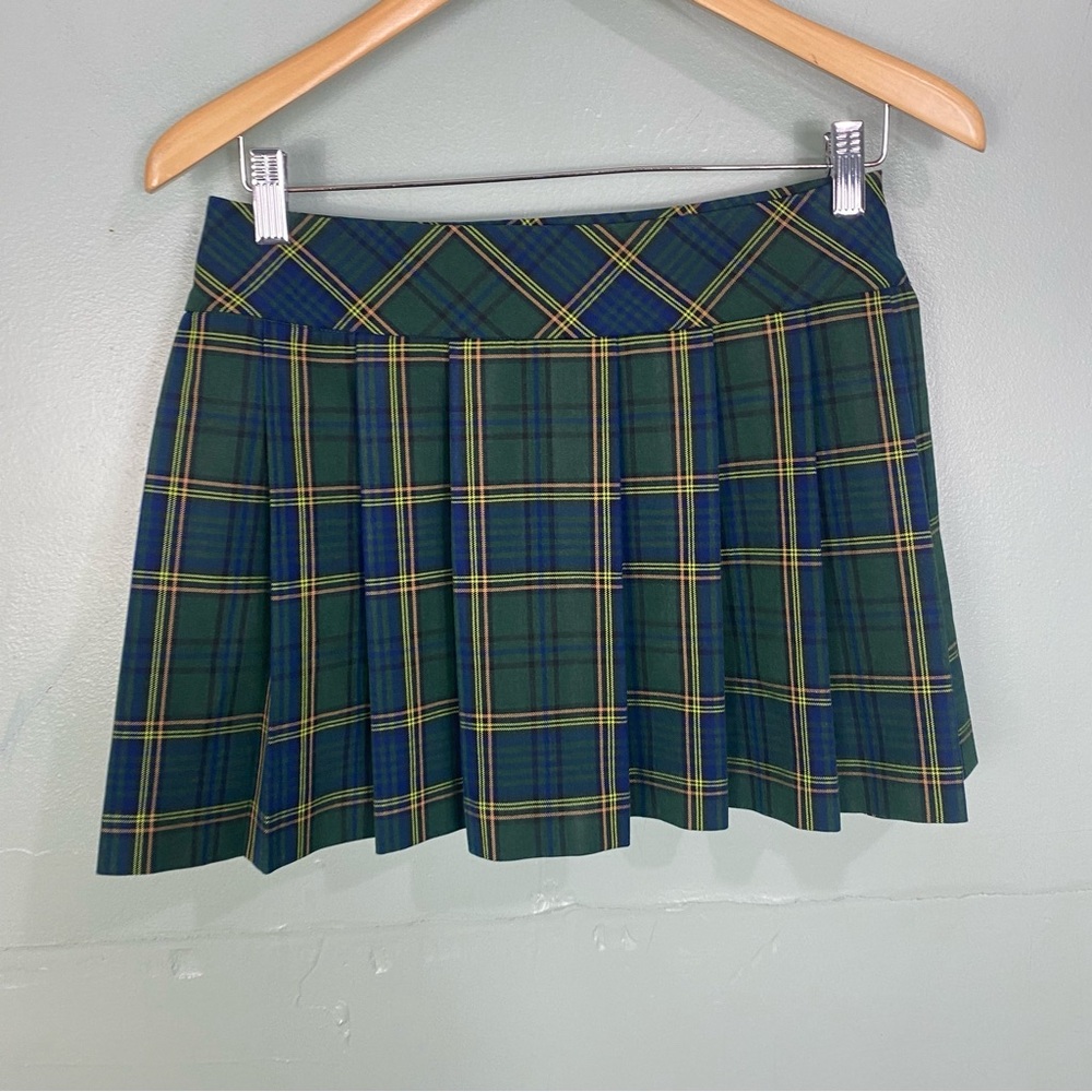 Aritzia Sunday Best Jameson Plaid Pleated Skirt Green Sz 2 Wrap Mini